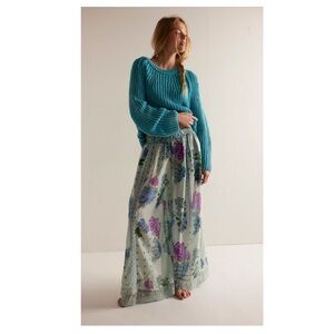 Free People Hey Lover Printed Sleep Pants Blue Sky Combo Size Small NWT